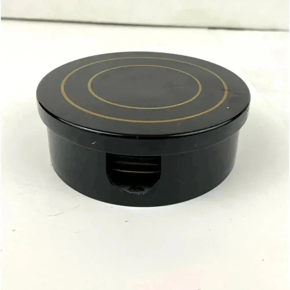 VTG Black Set of 6 Round Cork Coaster Set MCM Barware Original - Picture 2 of 10